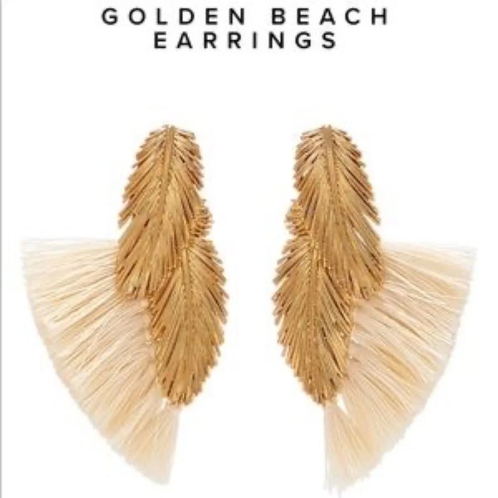 India Hicks Wild Side Golden Beach Feather Earrings.